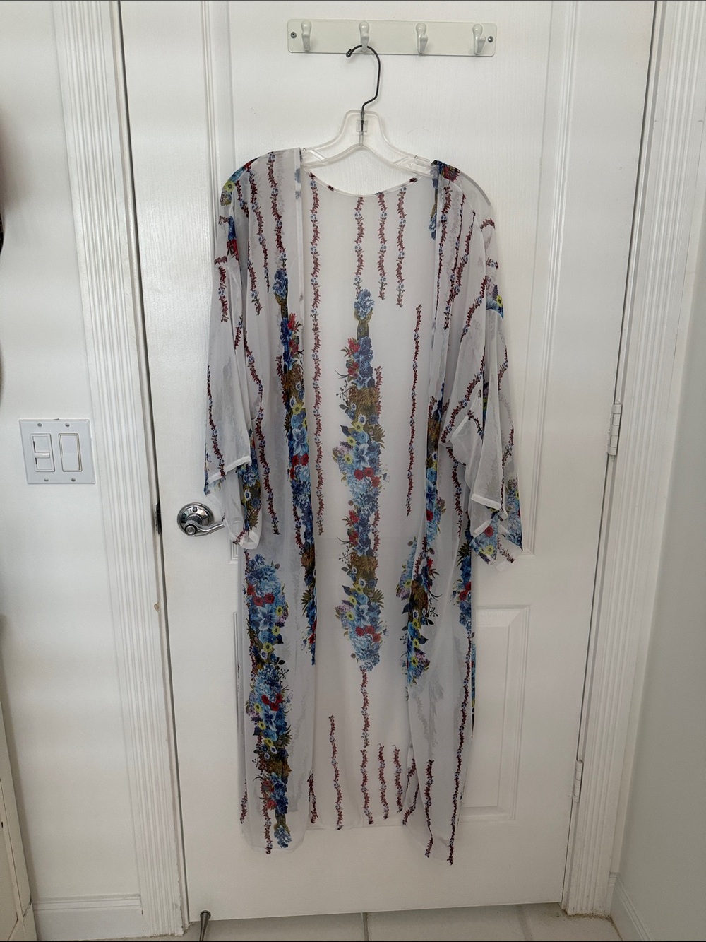 Sheer Floral Kimono Cover-Up in White
